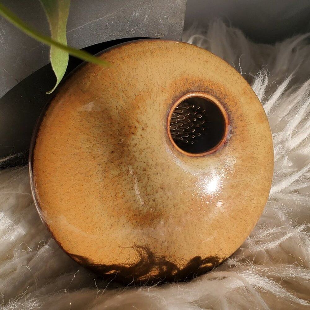 Pottery Ceramic Metal Prong Flower Frog Vase